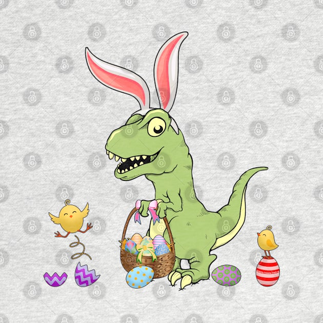 Cute Baby Dinosaur with Easter Basket and Bunny Ears by Dibble Dabble Designs